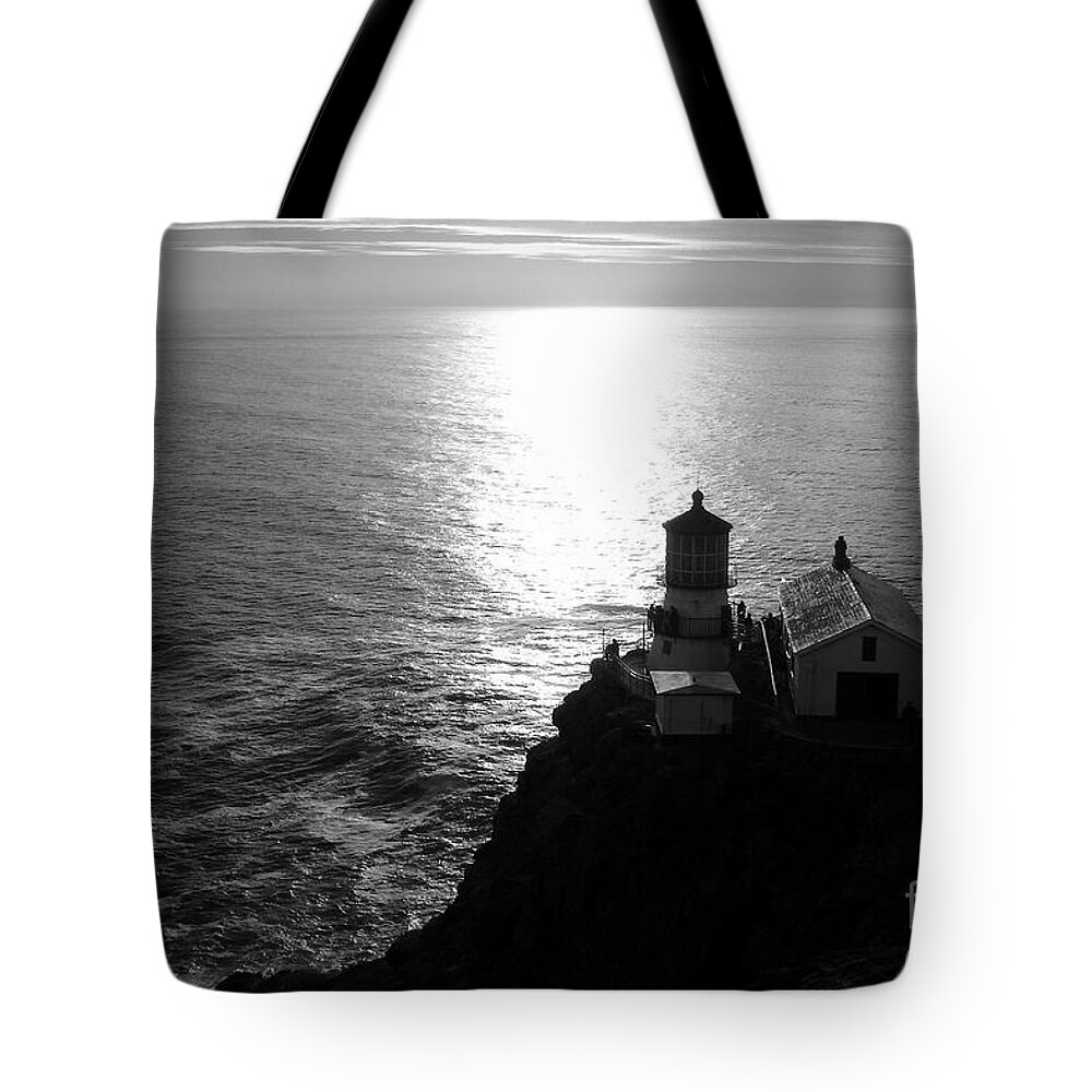 Lighthouse Tote Bag featuring the photograph Point Reyes Lighthouse - Black and White by Carol Groenen