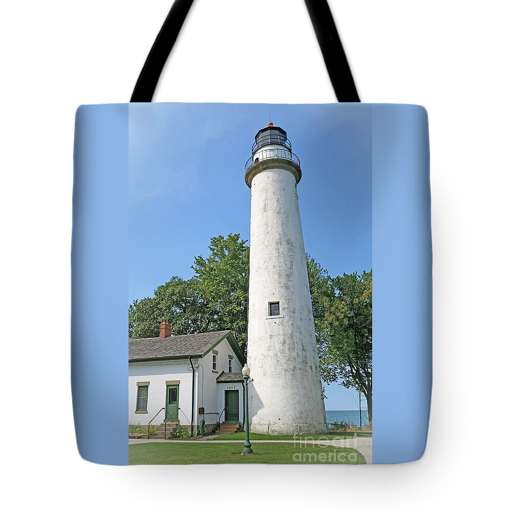 Lighthouse Tote Bag featuring the photograph Pointe aux Barques Lighthouse by Ann Horn