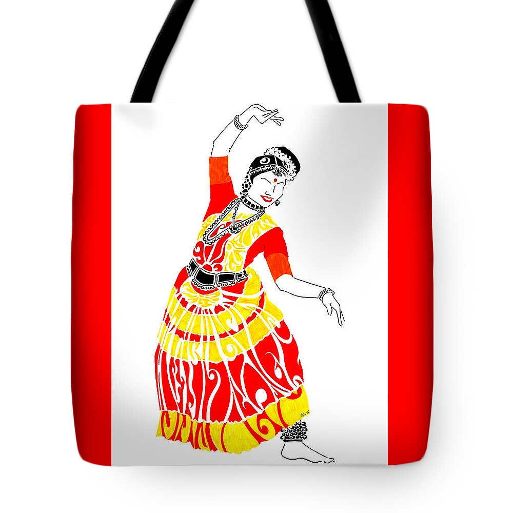 Mohiniattam Tote Bag featuring the painting Poise by Anushree Santhosh