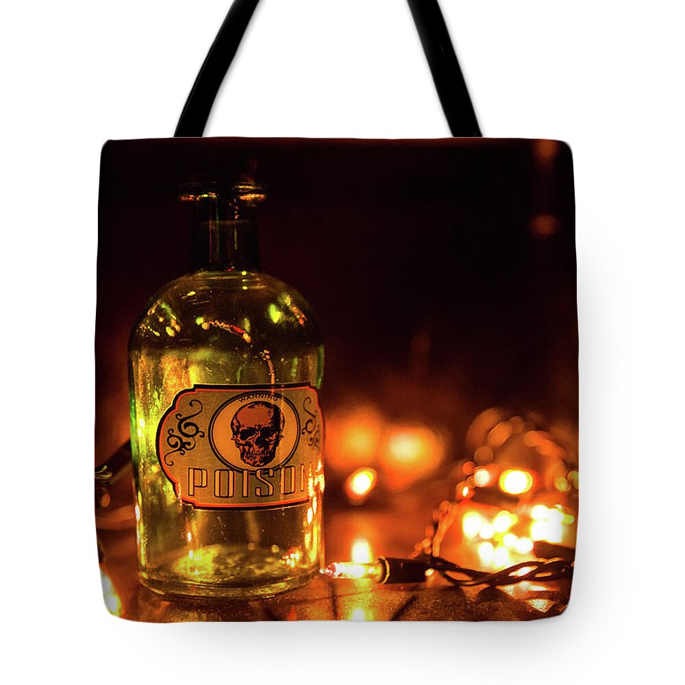 Leicester Christmas House Halloween Poison Bokeh Bottle Brian Hale Brianhalephoto Ma Mass Massachusetts Tote Bag featuring the photograph Poison by Brian Hale