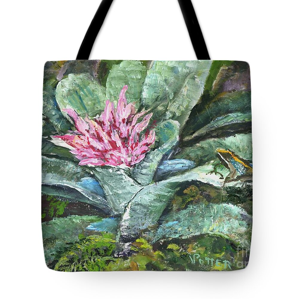 Frog Tote Bag featuring the painting Poison Dart Frog on Bromeliad by Virginia Potter