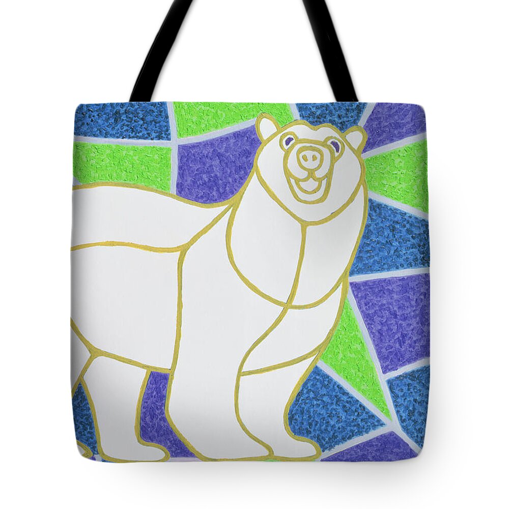 Polar Bear Tote Bag featuring the painting Polar Bear on Stained Glass by Pat Scott