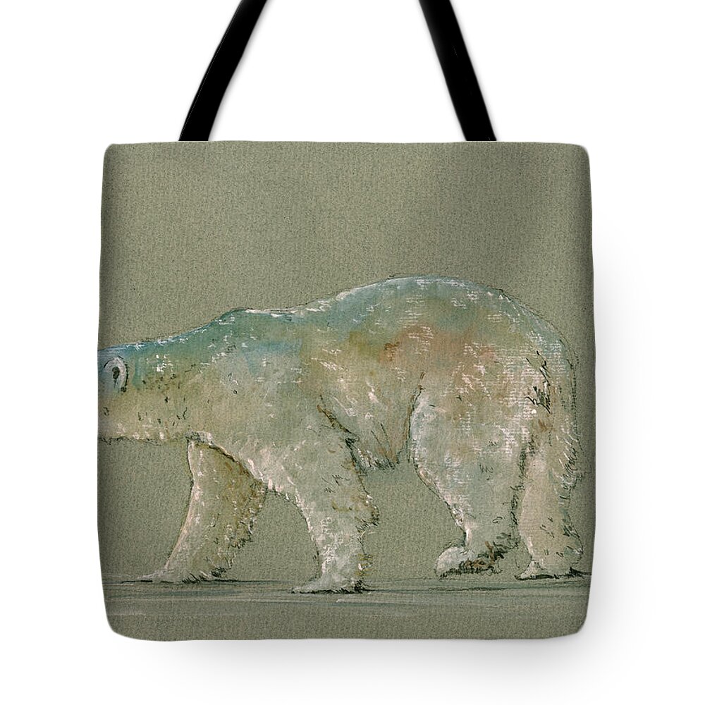Polar Bear Tote Bag featuring the painting Polar bear original watercolor painting art by Juan Bosco