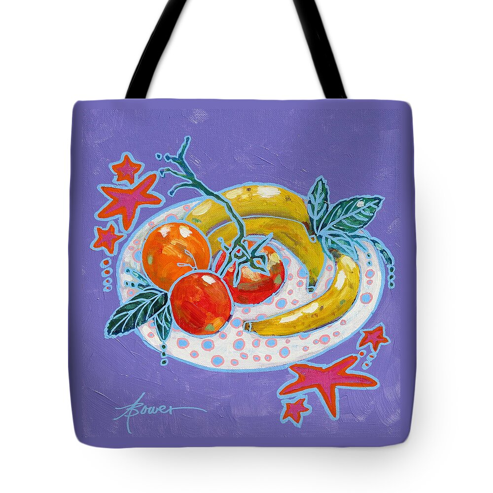 Fruit Tote Bag featuring the painting Polka-Dot Plate by Adele Bower