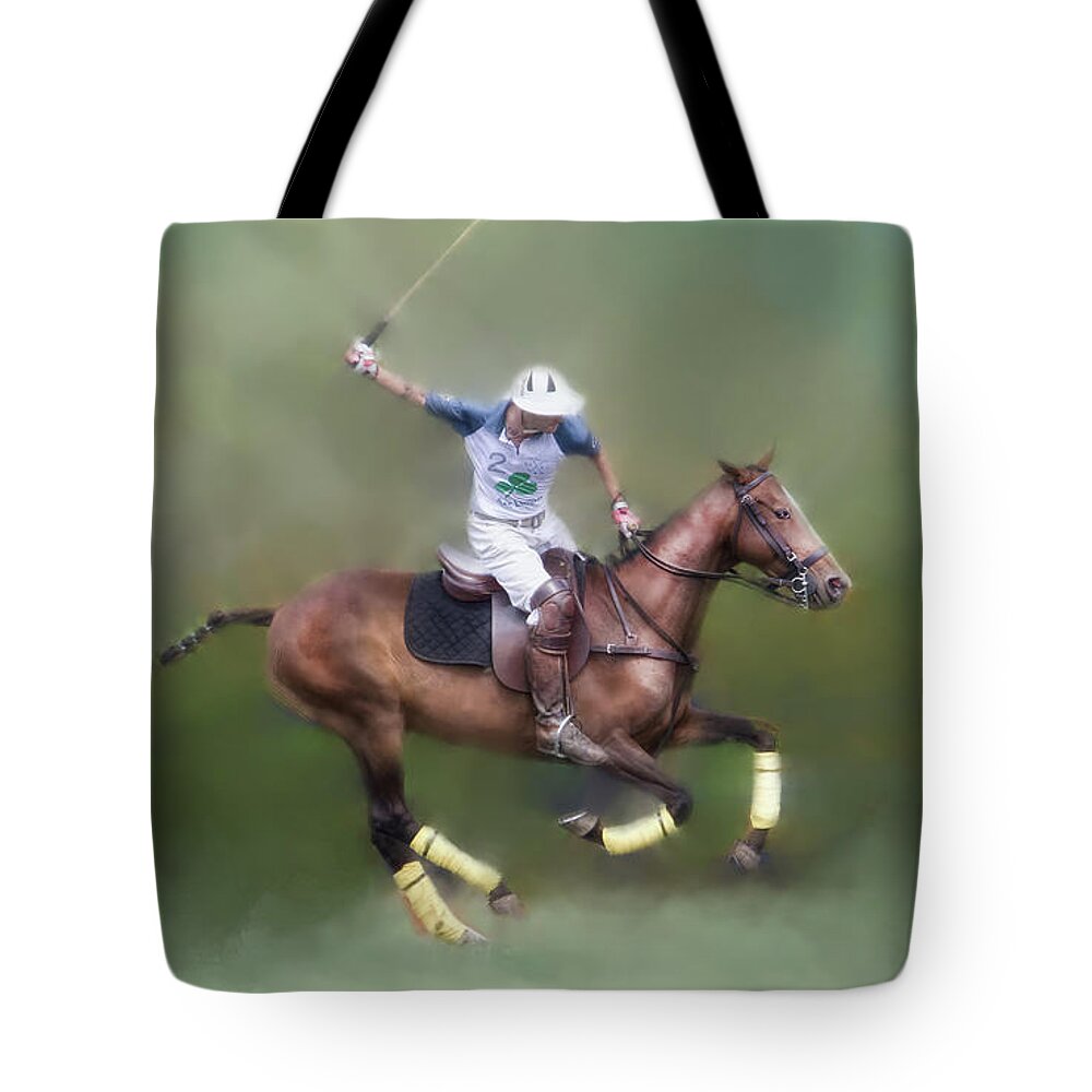 Sport Horses Tote Bag featuring the digital art Polo Player by Kari Nanstad