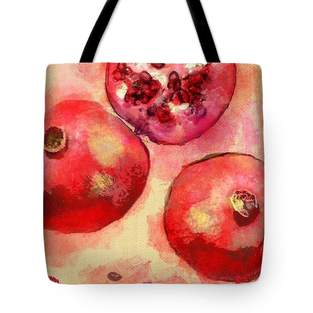 Pomegranate Tote Bag featuring the photograph Pomegranate In Red Lettering by Suzanne Powers