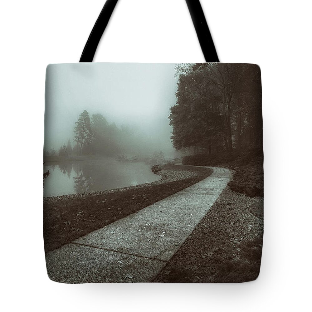 Pond Tote Bag featuring the photograph Pond Walk in Black and White by Tom Mc Nemar