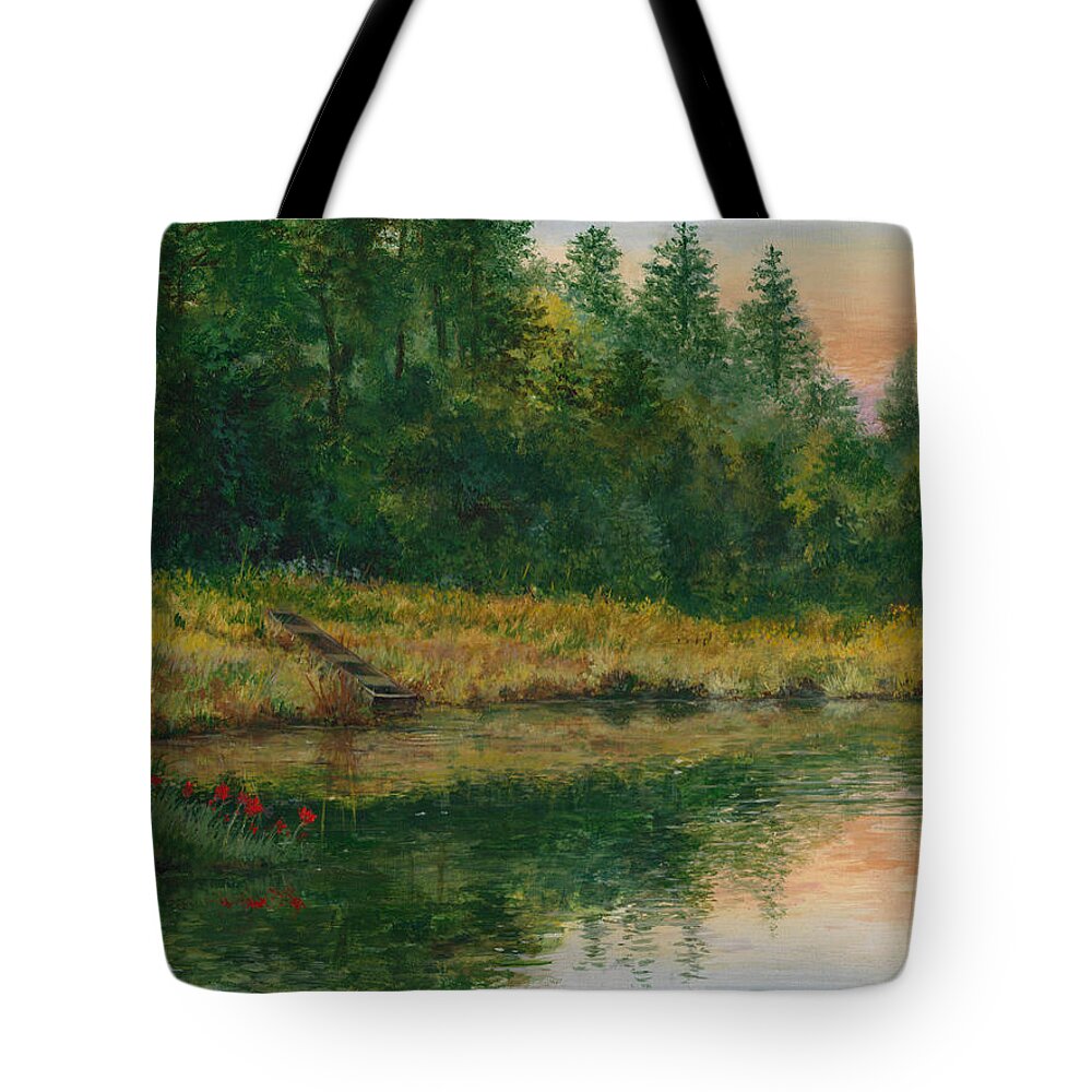 Texas Tote Bag featuring the painting Pond with Spider Lilies by Randy Welborn