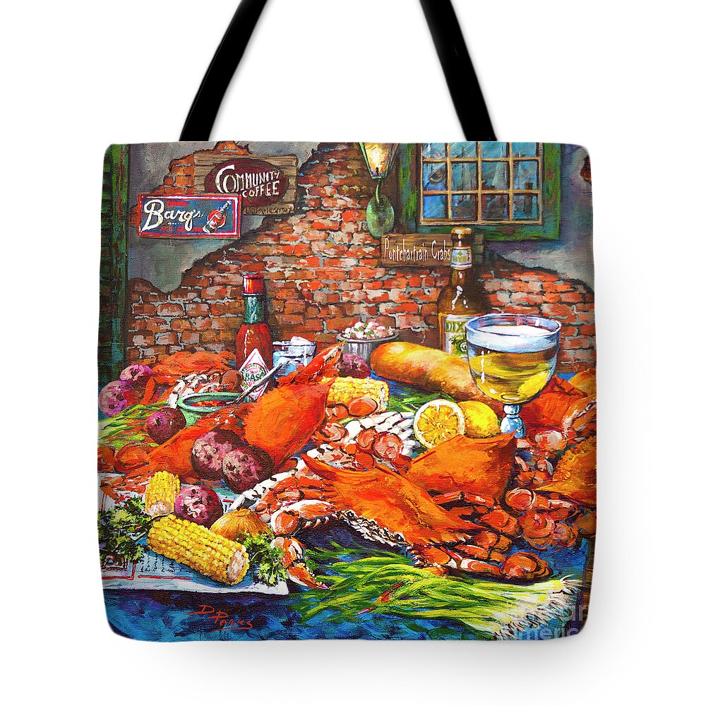 New Orleans Food Tote Bag featuring the painting Pontchartrain Crabs by Dianne Parks