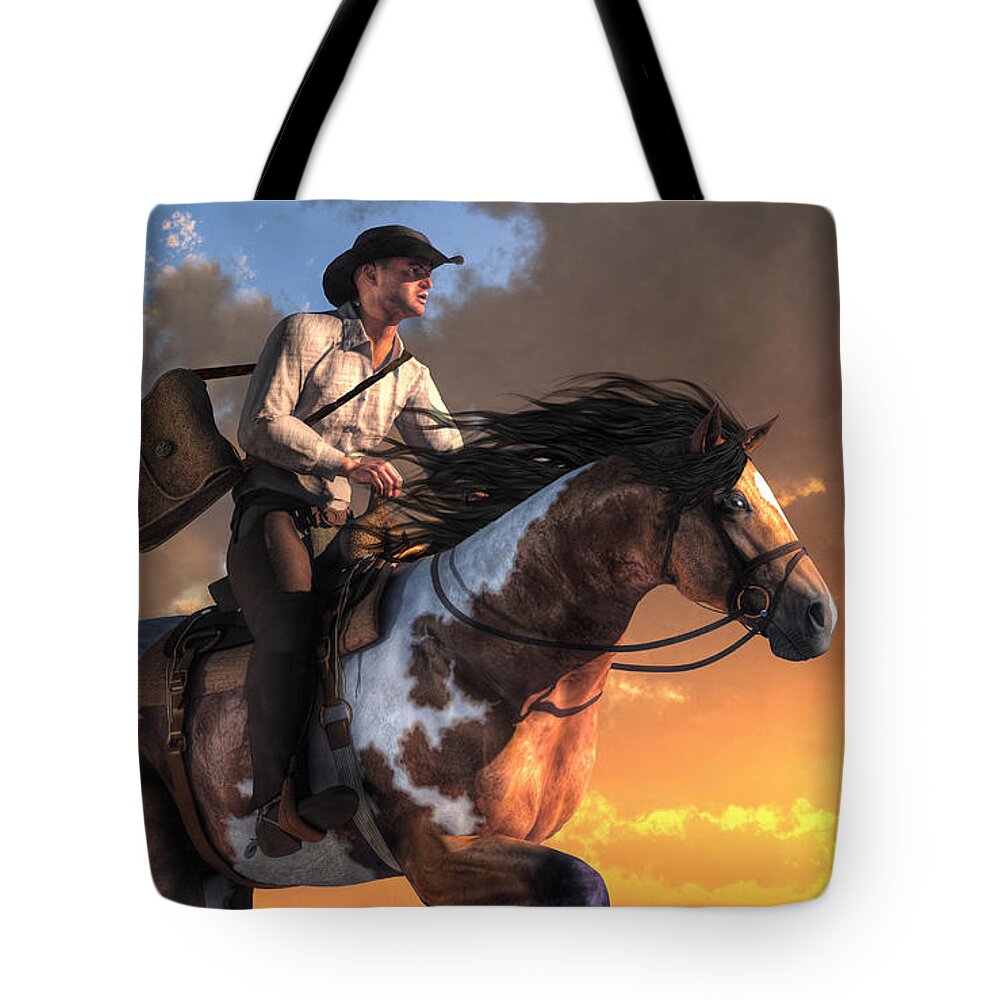 Pony Express Tote Bag featuring the digital art Pony Express by Daniel Eskridge