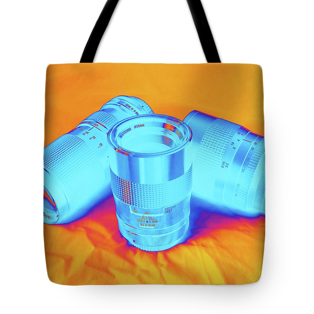 Pop Art Tote Bag featuring the photograph Pop Art Camera Lenses by Phil Perkins