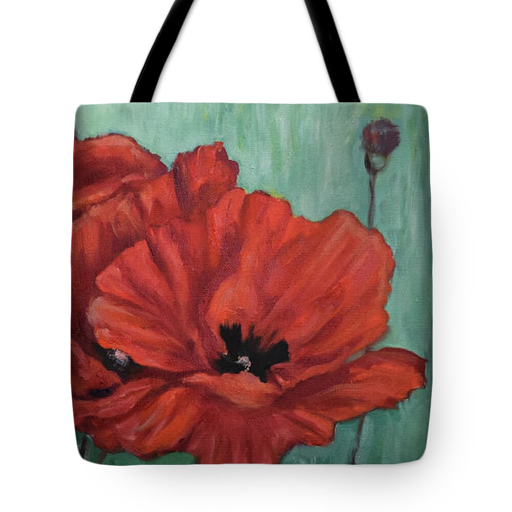 Poppies Tote Bag featuring the painting Pop of Red by Sandra Nardone