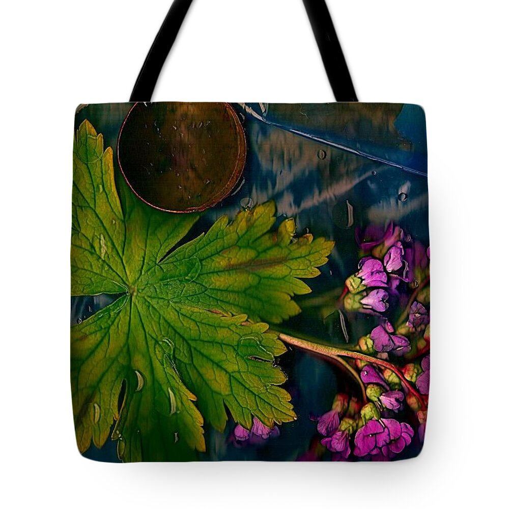 Water Tote Bag featuring the mixed media Popart with fantasy flowers by Pepita Selles