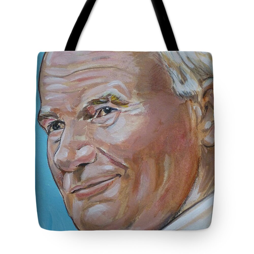 Pope Tote Bag featuring the painting Pope John Paul II by Bryan Bustard