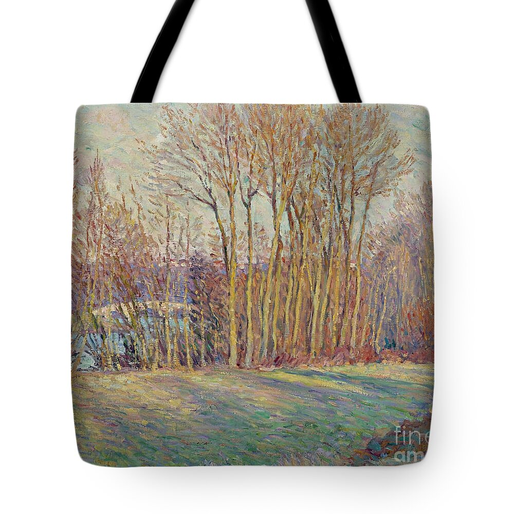 Henri Lebasque Tote Bag featuring the painting Poplars in Autumn near Chalifert by MotionAge Designs