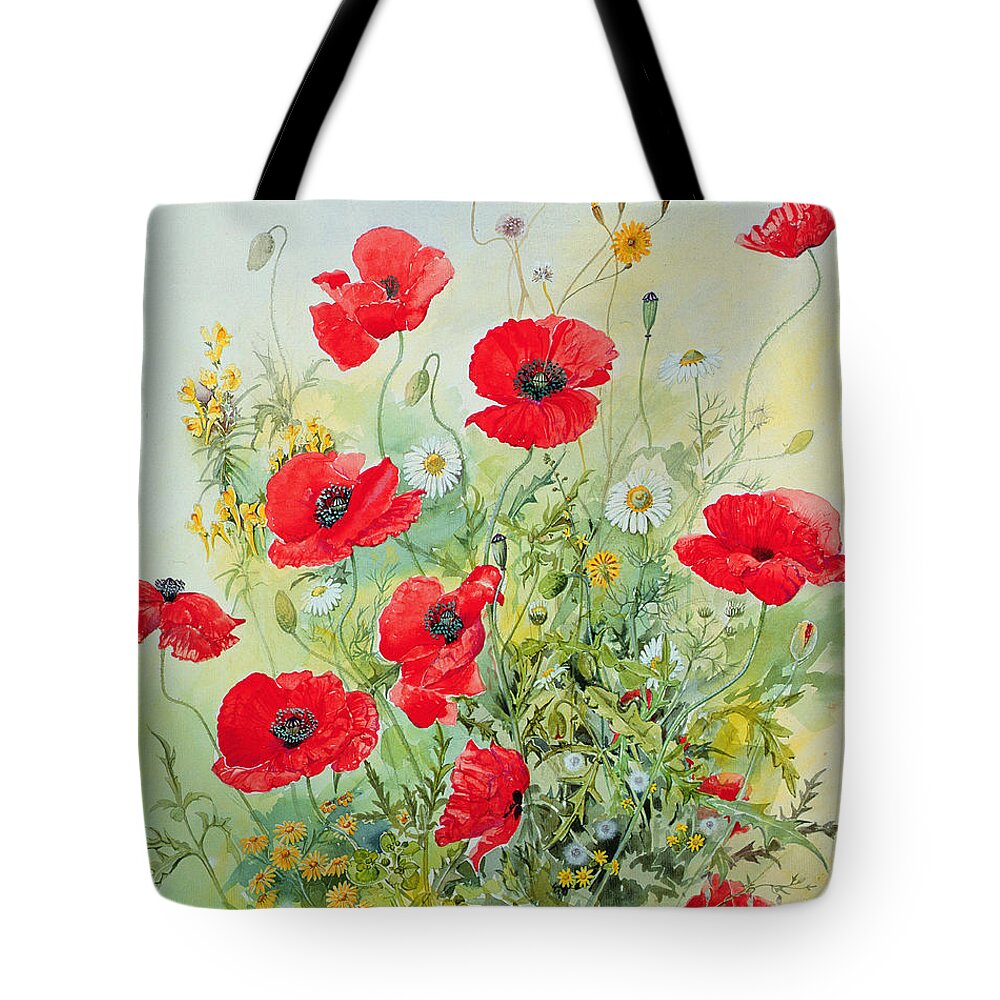 #faatoppicks Tote Bag featuring the painting Poppies and Mayweed by John Gubbins