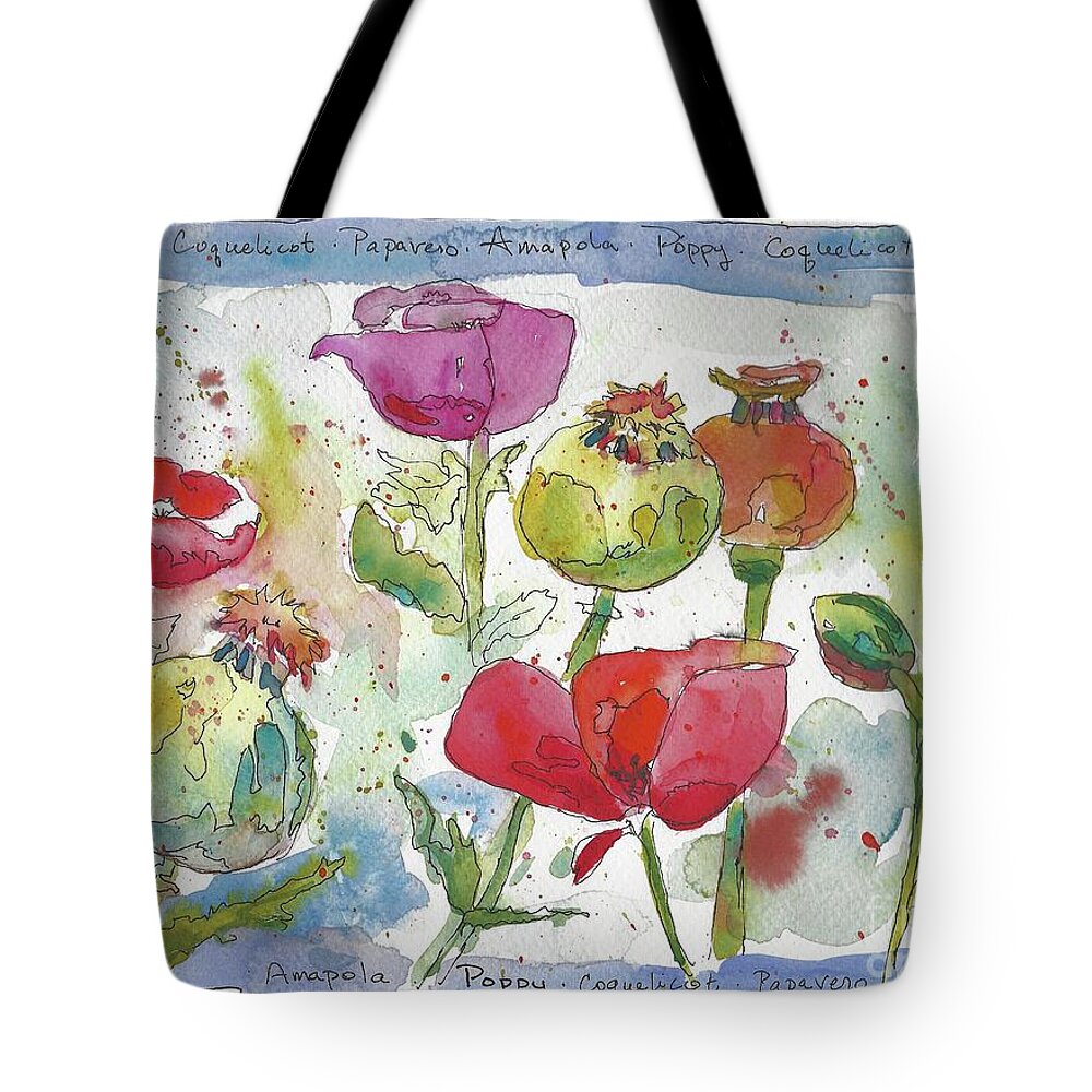 Watercolor Painting Tote Bag featuring the painting Poppies and Pods by Jacqueline Newbold