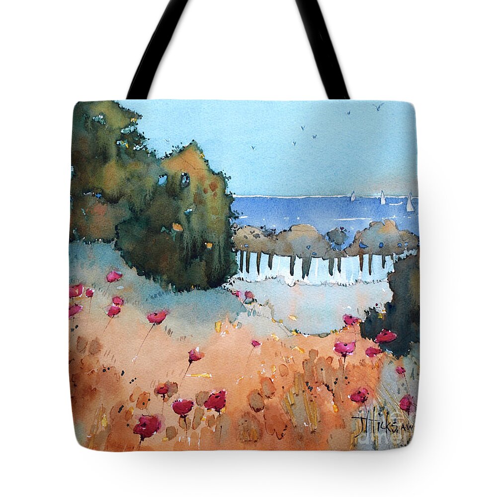 Seascape Tote Bag featuring the painting Poppies by the Sea by Joyce Hicks