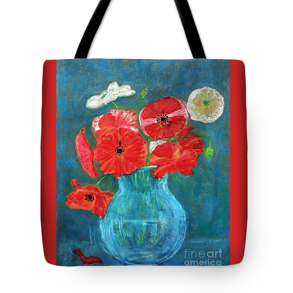 Poppies Tote Bag featuring the painting Poppies In Turquoise by Jasna Dragun