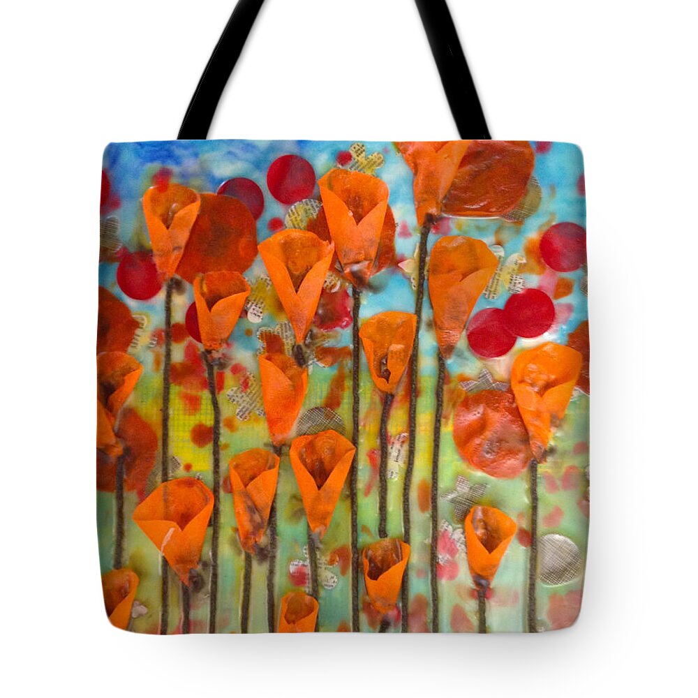 Encaustic Tote Bag featuring the painting Poppies Make Me Happy by Amy Stielstra