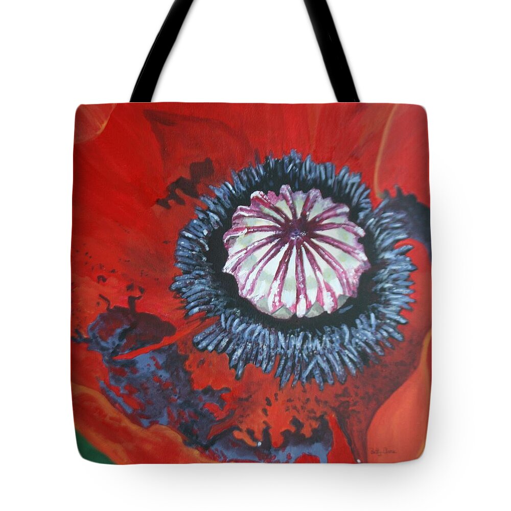 Floral Tote Bag featuring the painting Poppy Centre by Betty-Anne McDonald