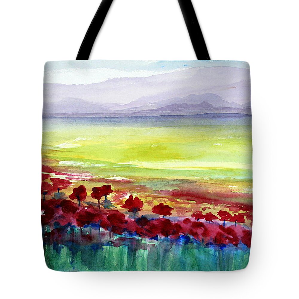 Floral Tote Bag featuring the painting Poppy Meadow 2 by Julie Lueders 