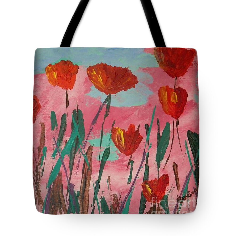 Flower Tote Bag featuring the painting Poppy Mirth by Corinne Elizabeth Cowherd