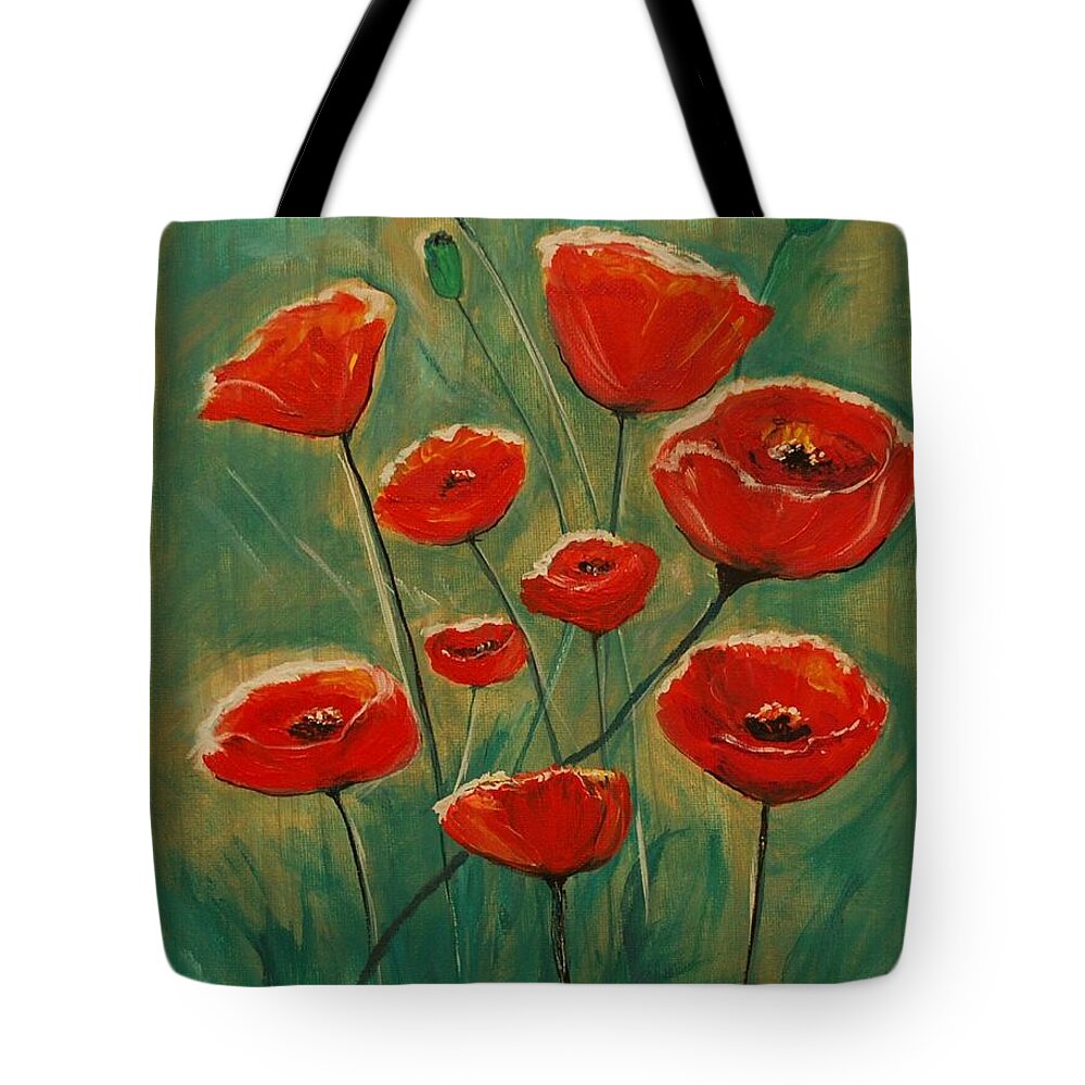 Poppy Tote Bag featuring the painting Poppy Surprise by Leslie Allen