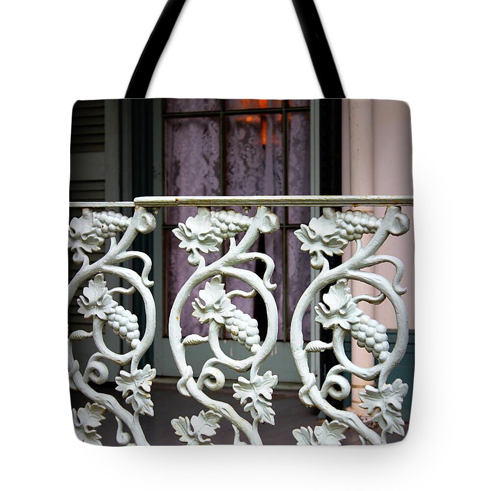 Porch Tote Bag featuring the photograph Porch Railing - The Myrtles Plantation by Beth Vincent