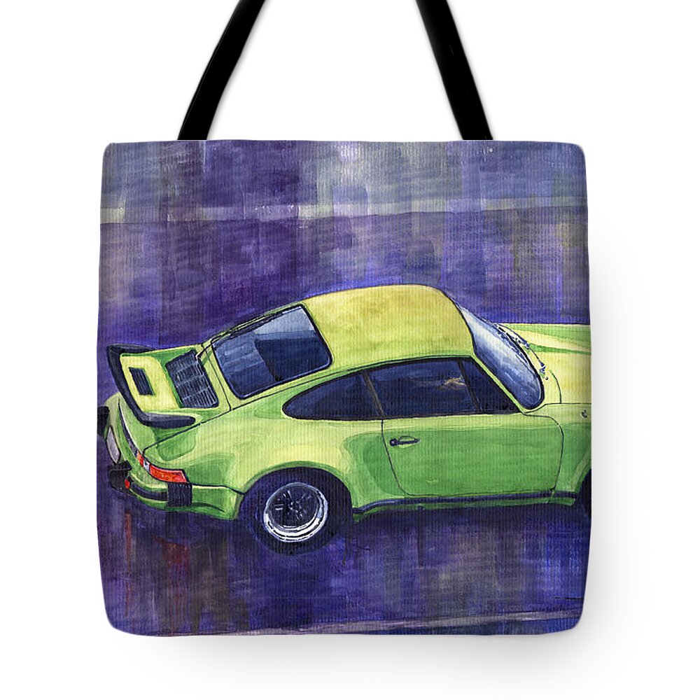 Shevchukart Tote Bag featuring the painting Porsche 911 turbo green by Yuriy Shevchuk
