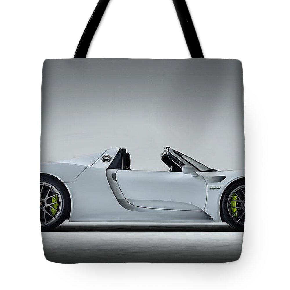 Porsche Tote Bag featuring the digital art Porsche 918 by Douglas Pittman