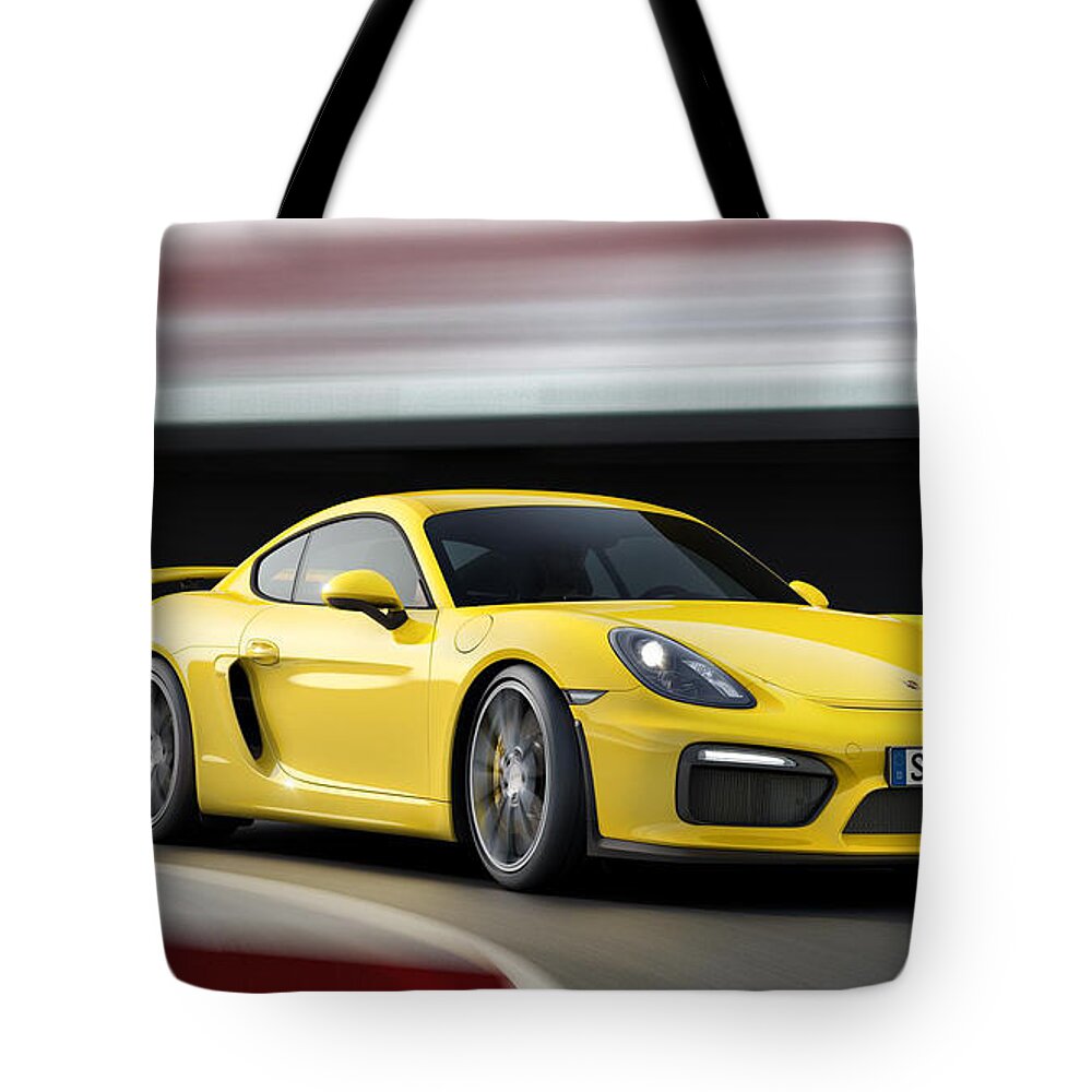 Porsche Cayman Gt4 Tote Bag featuring the photograph Porsche Cayman GT4 by Jackie Russo