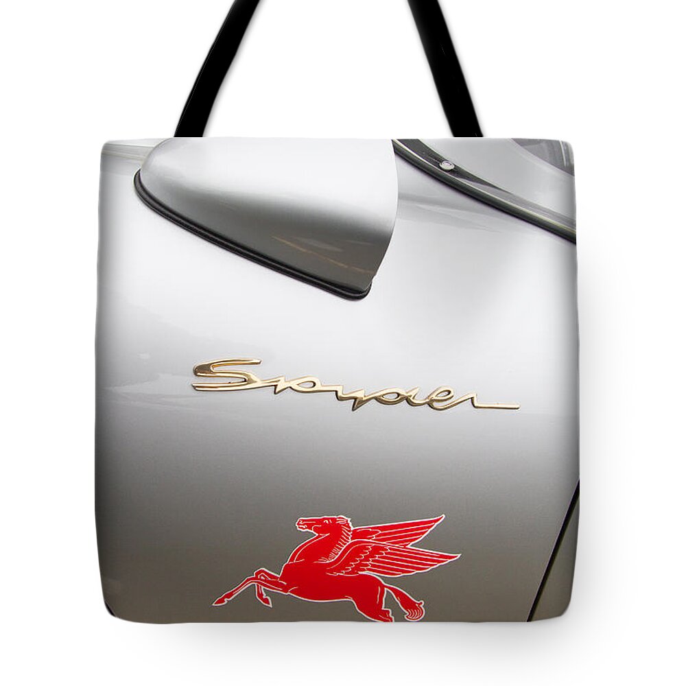 Porsche Spyder Tote Bag featuring the photograph Porsche Spyder And The Flying Red Horse by Roger Mullenhour