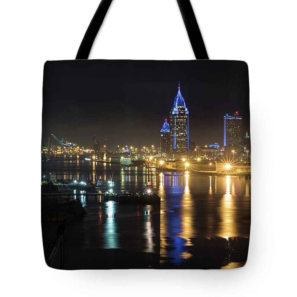 Alabama Tote Bag featuring the photograph Port City Honors Blue by Brad Boland