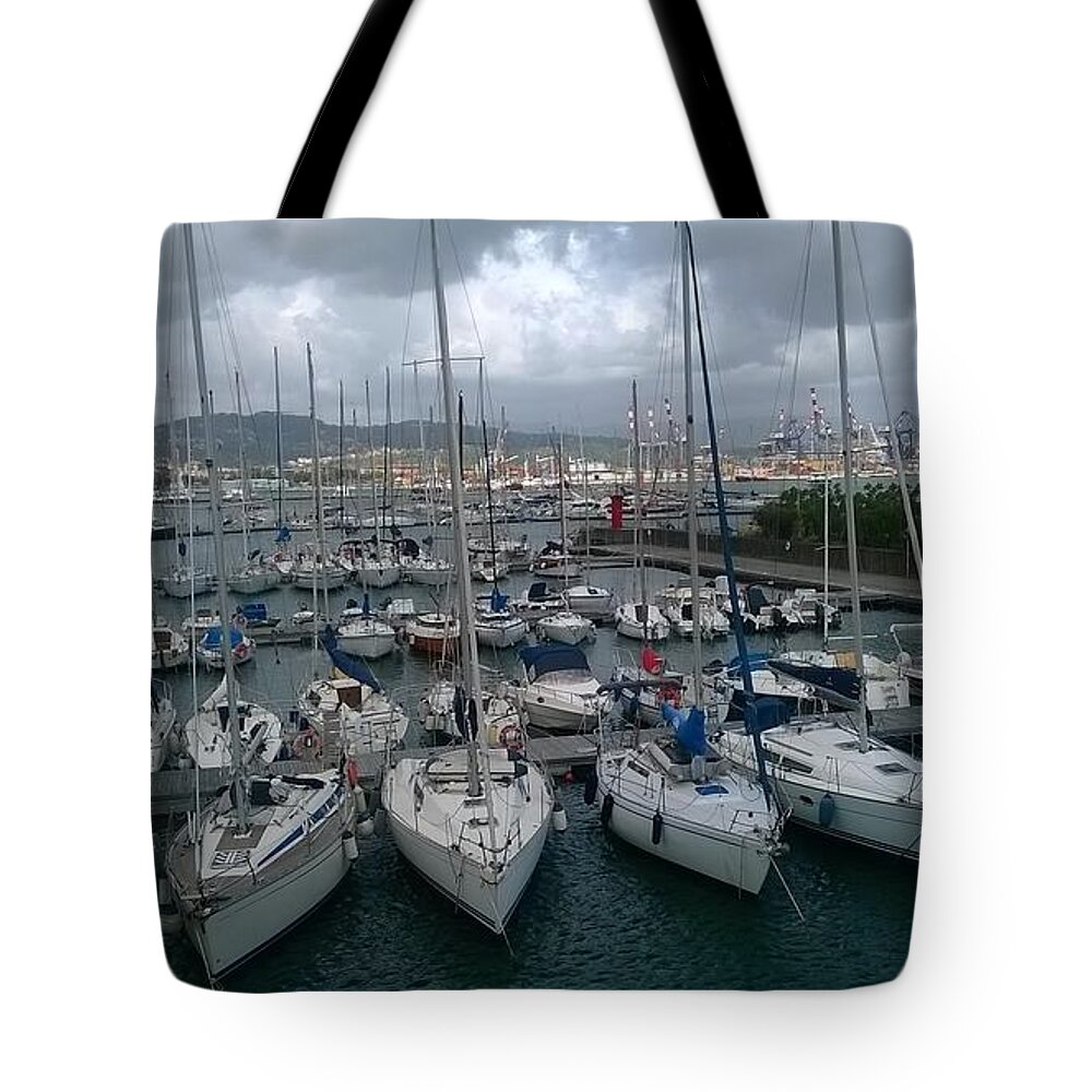 Mountain Tote Bag featuring the photograph Port of Genova by Yohana Negusse