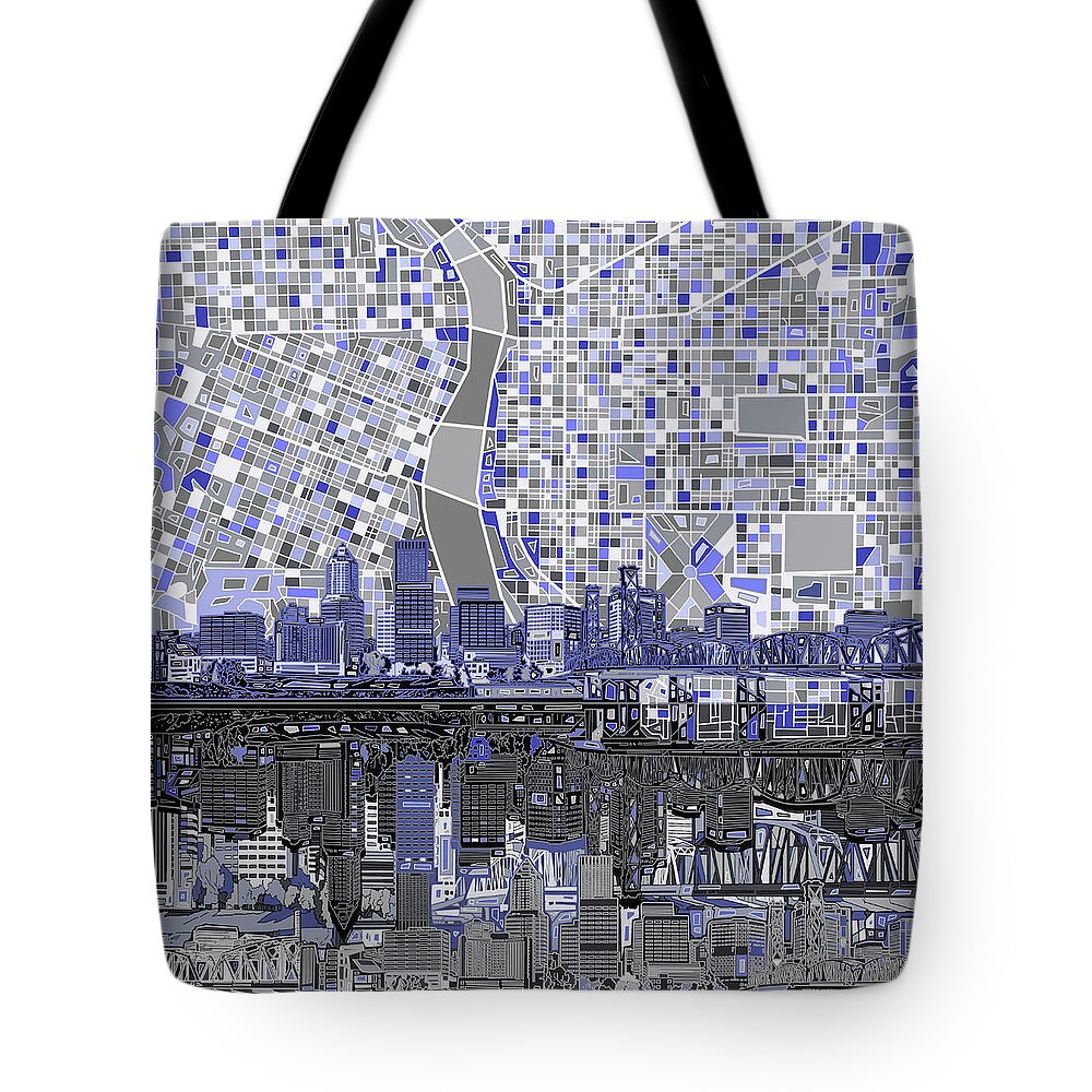 Portland Tote Bag featuring the digital art Portland Skyline Abstract Nb by Bekim M