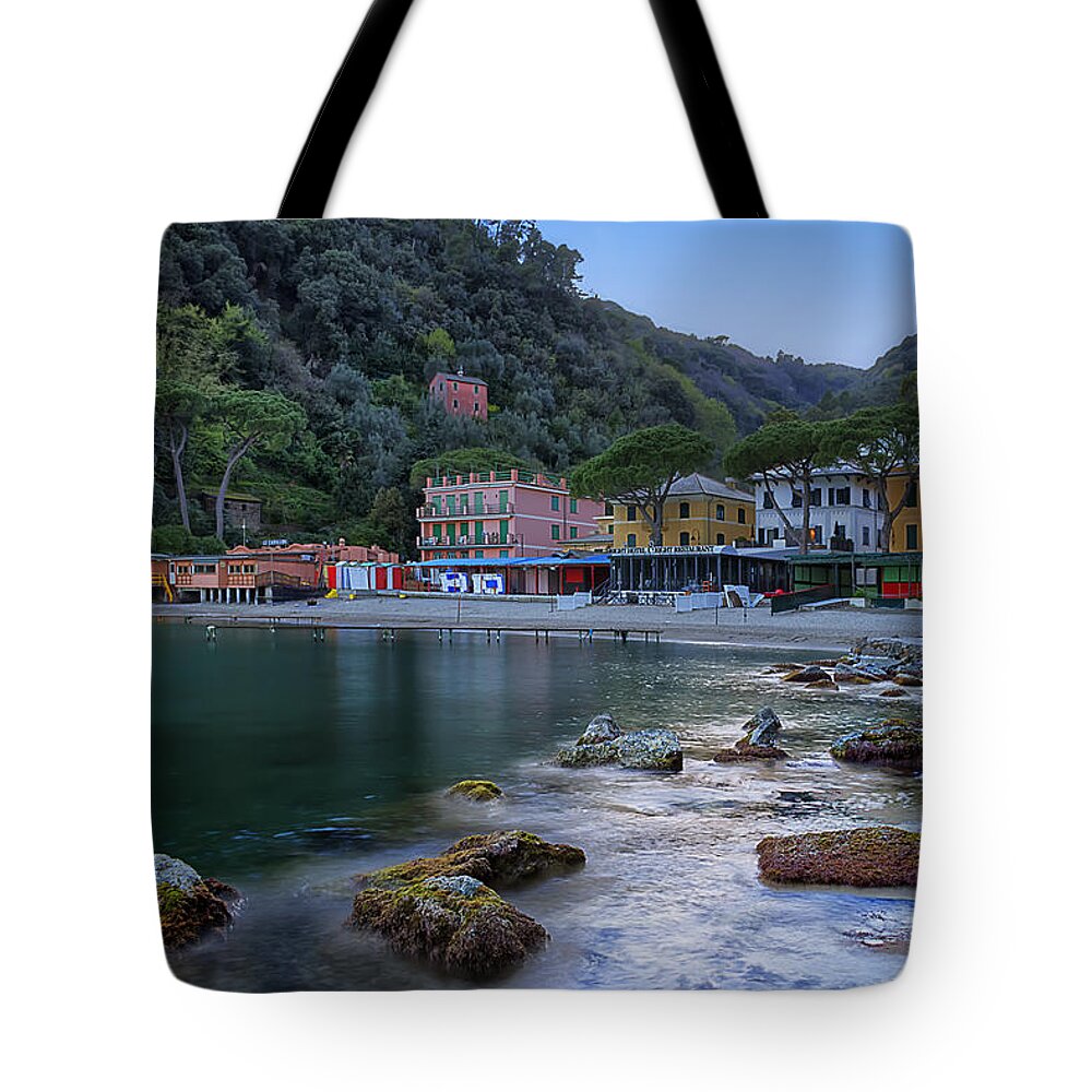 Portofino Tote Bag featuring the photograph Portofino Mills Valley With Paraggi Bay And Beach by Enrico Pelos