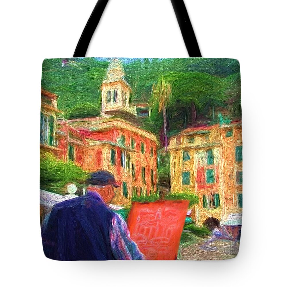 Painting Tote Bag featuring the painting Portofino Through the Eyes of an Artist by Mitchell R Grosky