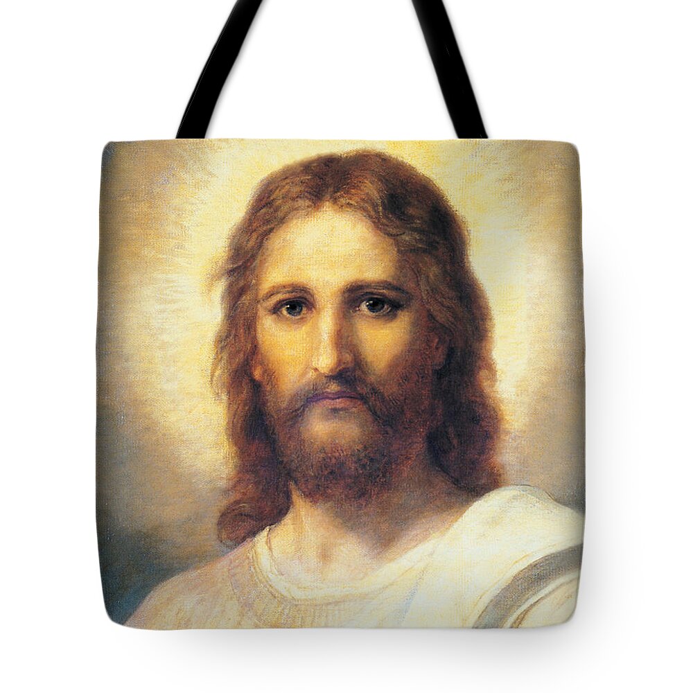Portrait Jesus Christ Tote Bag featuring the painting Portrait Of Jesus Christ by Heinrich Hofmann