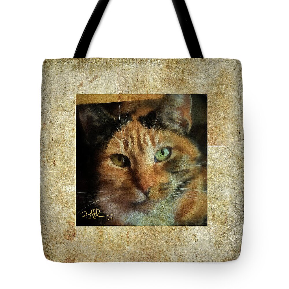 Texture Tote Bag featuring the digital art Portrait of a cat by Ricardo Dominguez