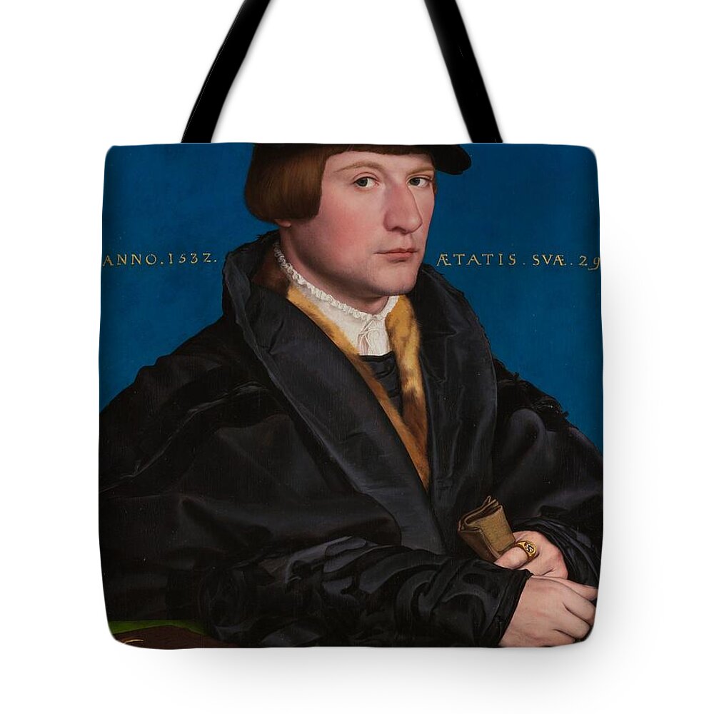 Hans Holbein The Younger Tote Bag featuring the painting Portrait of a Member of the Wedigh Family by MotionAge Designs