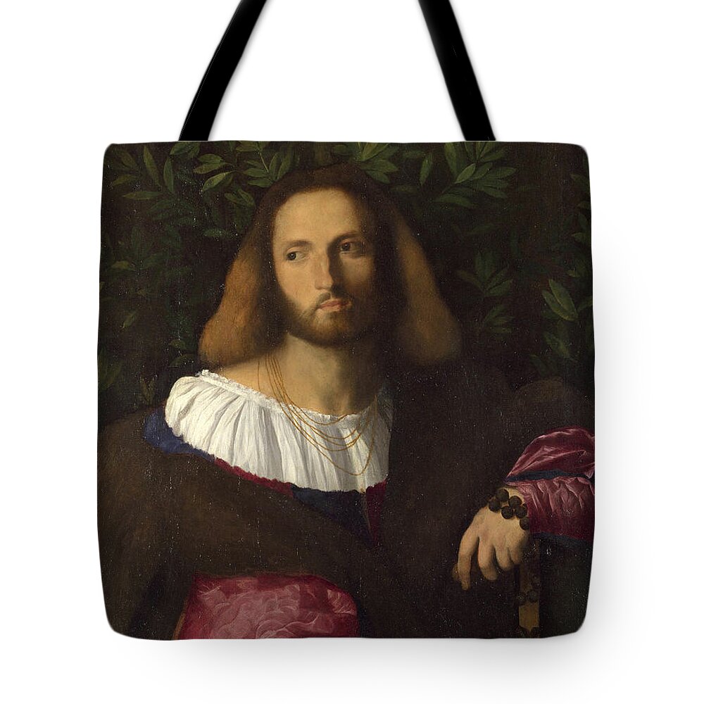 Palma Vecchio Tote Bag featuring the painting Portrait of a Poet by Palma Vecchio