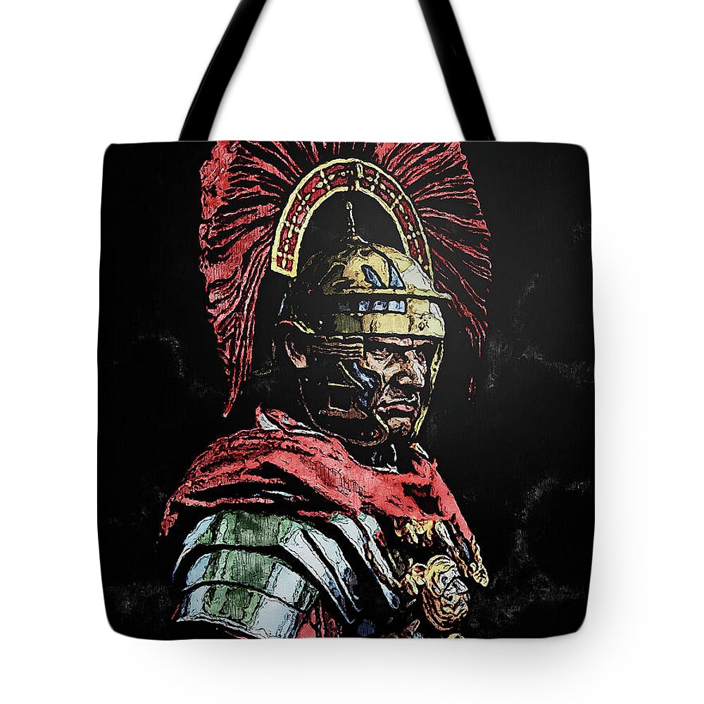 Roman Legion Tote Bag featuring the painting Portrait of a Roman Legionary - 29 by AM FineArtPrints