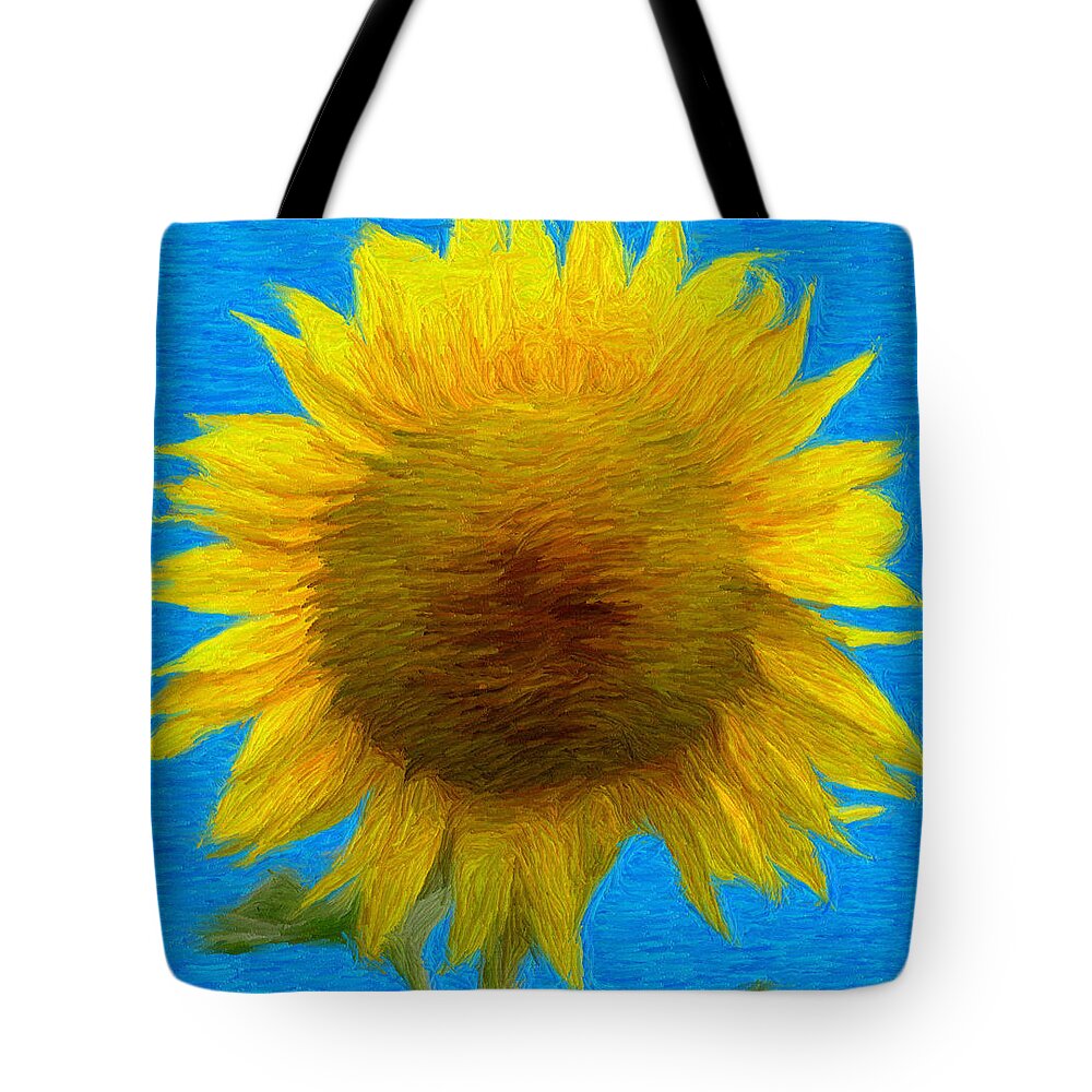 Blue Tote Bag featuring the painting Portrait of a Sunflower by Jeffrey Kolker