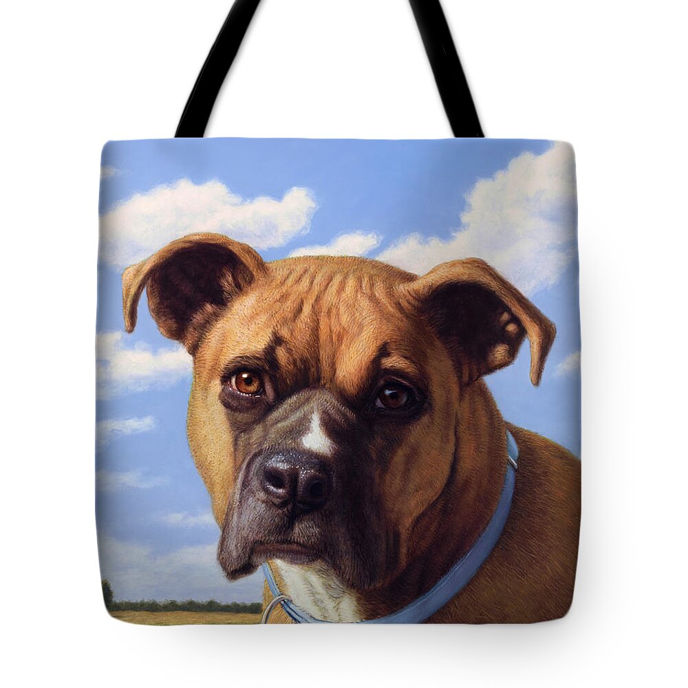 Boxer Tote Bag featuring the painting Portrait of a Sweet Boxer by James W Johnson