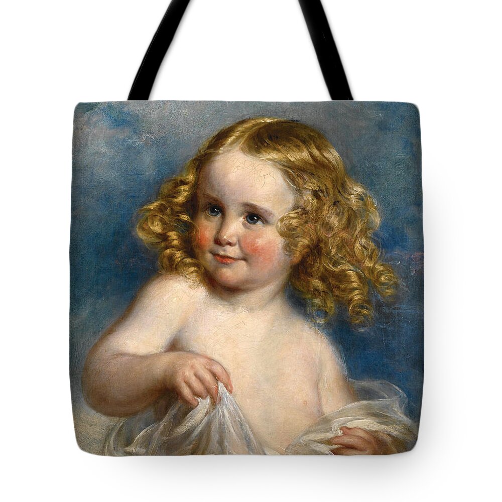 Attributed To Margaret Sarah Carpenter Tote Bag featuring the painting Portrait of a Young Girl by Attributed to Margaret Sarah Carpenter