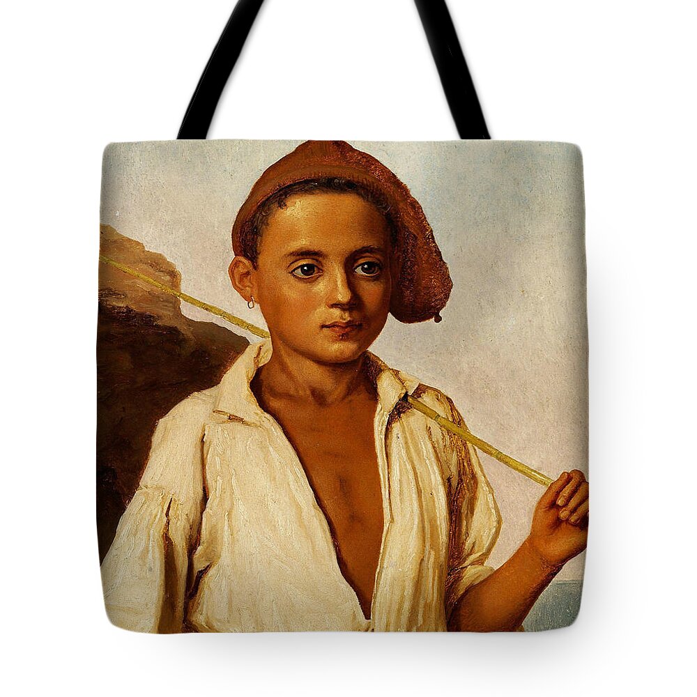 19th Century Art Tote Bag featuring the painting Portrait of a Youngfisher Boy from Capri by Christen Kobke