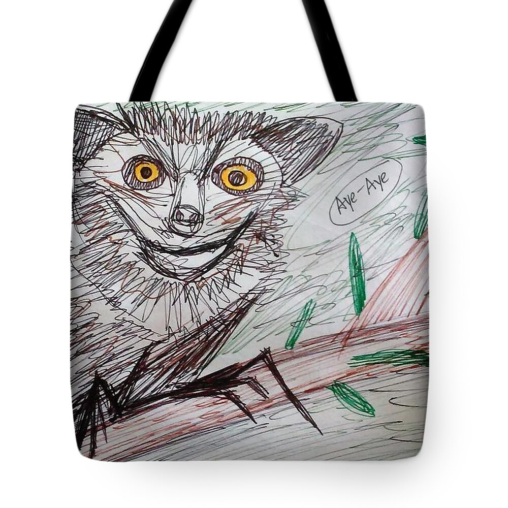 Aye Tote Bag featuring the mixed media Portrait of an Aye Aye by Andrew Blitman