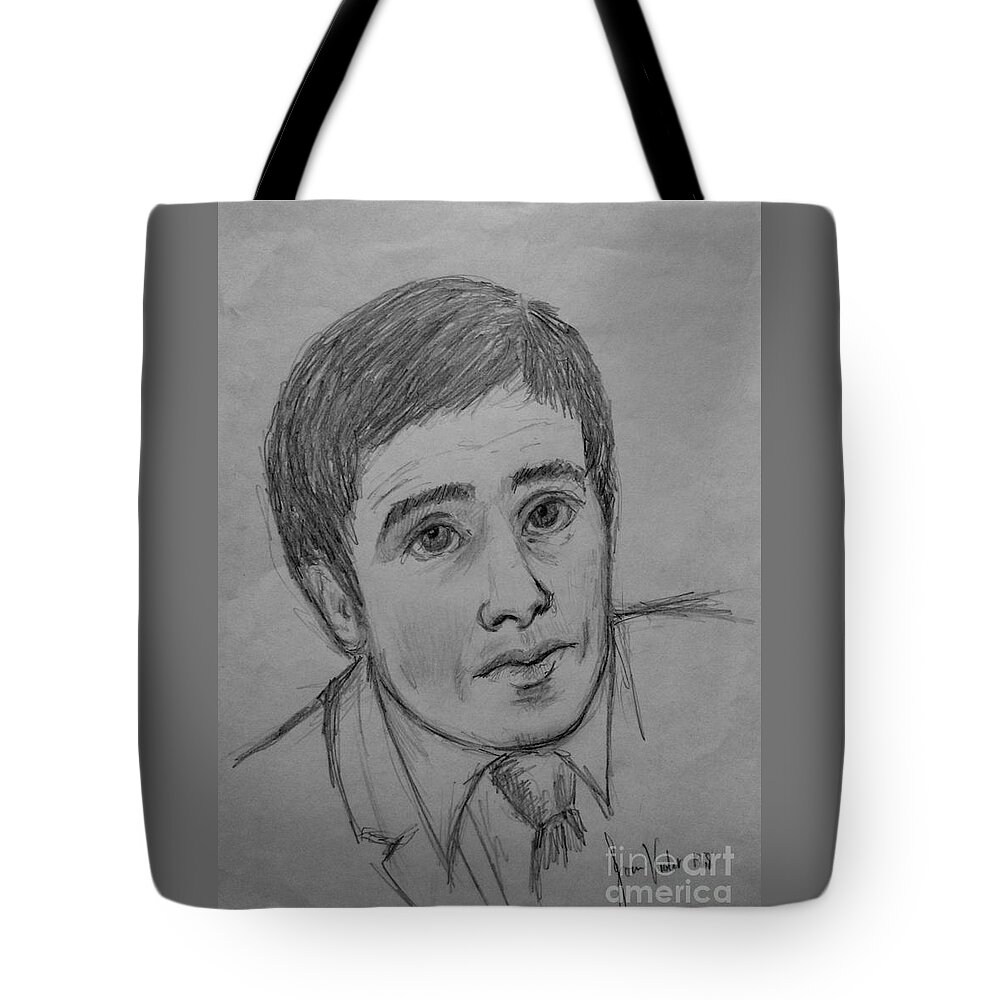 Pencil Portraits Tote Bag featuring the drawing Portrait of Frank by Joan-Violet Stretch
