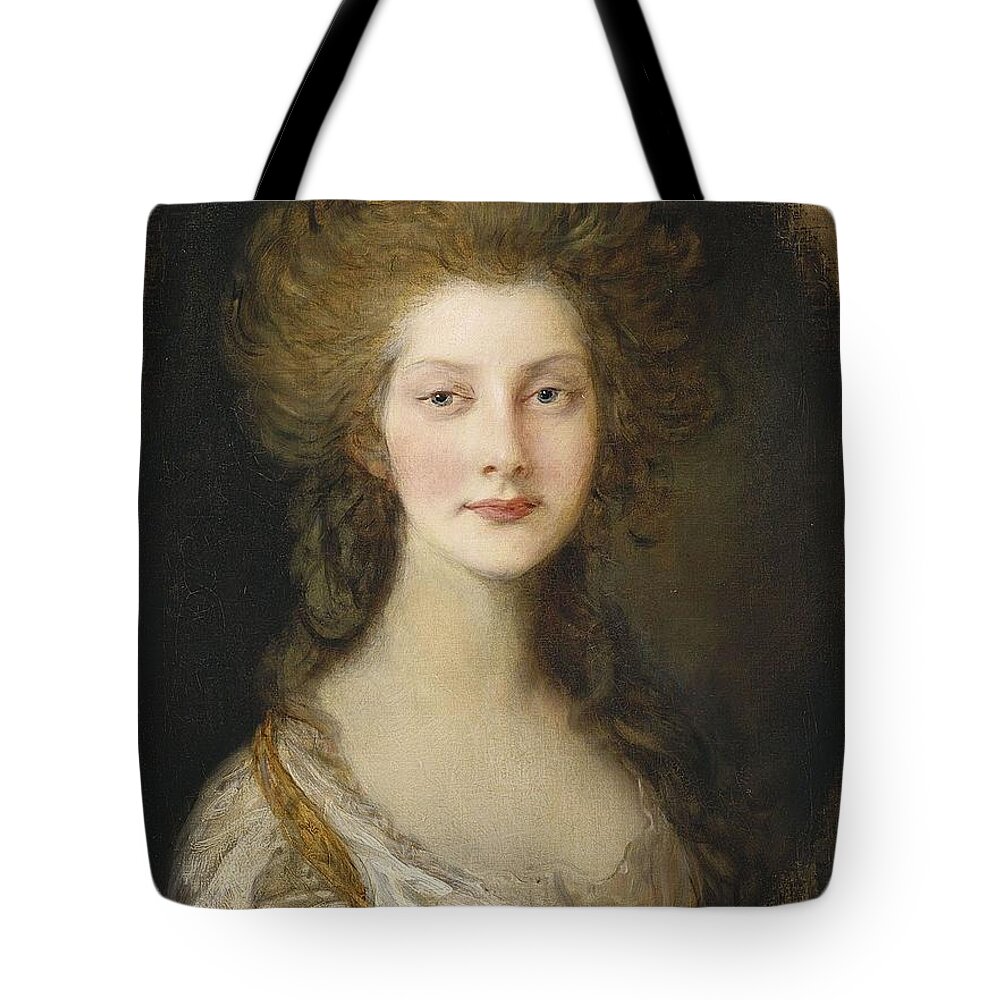 Thomas Gainsborough(1727-1788) Portrait Of Princess Augusta Tote Bag featuring the painting Portrait of Princess Augusta by MotionAge Designs